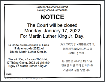 Closed Monday, January 17, 2022