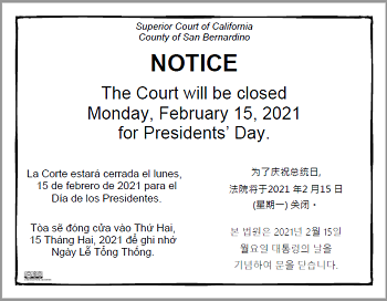 Closed Monday, February 15, 2021