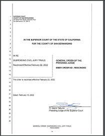 Suspending Civil Jury Trials Rescinded Effective February 22, 2022