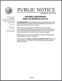 Historic Courthouse Early Closure on July 22