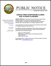 Joshua Tree Courthouse Closes Due to Road Closures