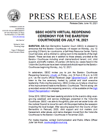 SBSC Hosts Virtual Reopening Ceremony for the Barstow Courthouse on July 16, 2021