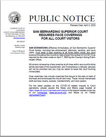 San Bernardino Superior Court Requires Face Coverings For All Court Visitors