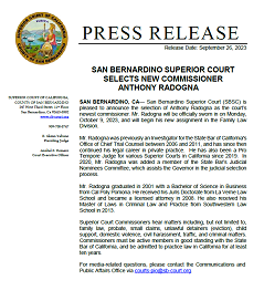 San Bernardino Superior Court Selects New Commissioner Anthony Radogna